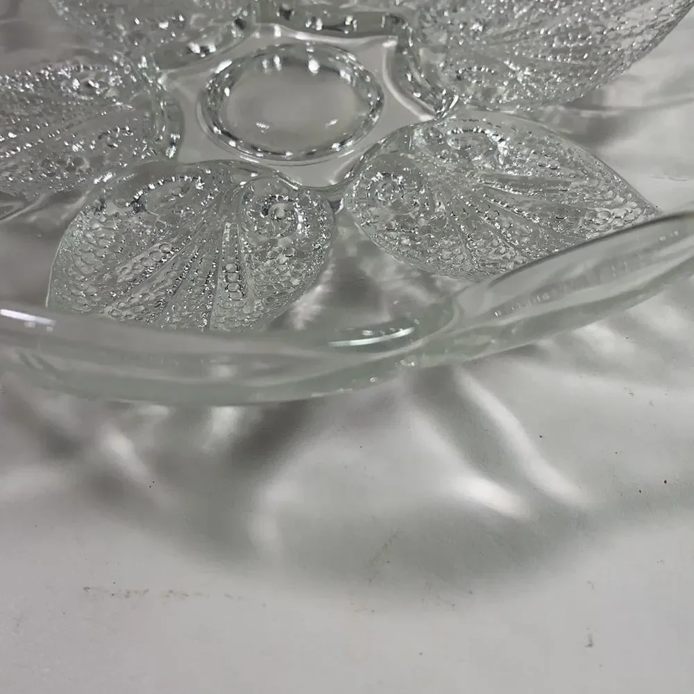 Vintage Glass Serving Trinket Textured Leaves EUC